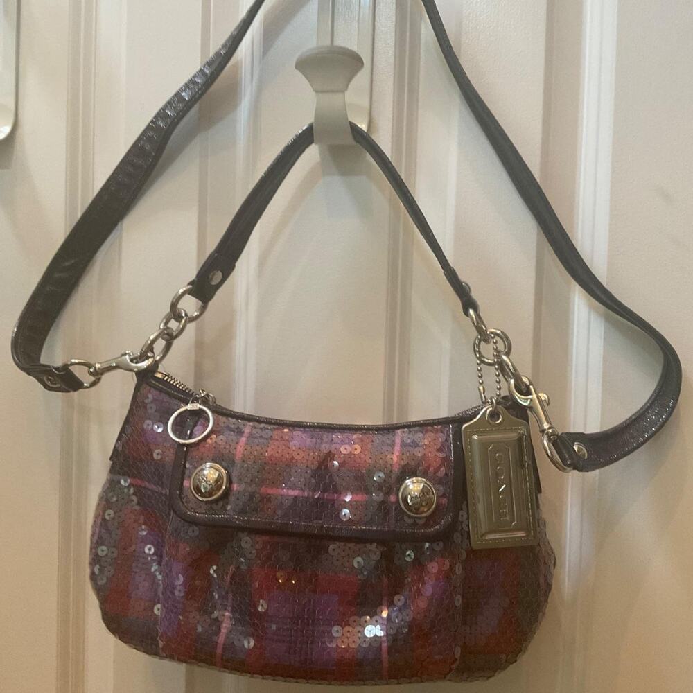 Vintage Coach Poppy Tartan Plaid Sequin Groovy Shoulder Bag F1069-16048 COA